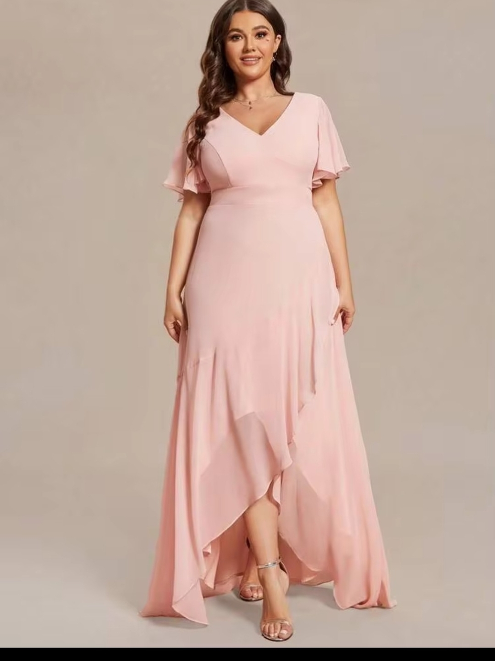 Ever Pretty Baby Pink V-Neck High-Low Maxi Dress Size Womens 18 NEW